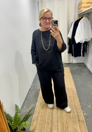 Wide Leg Linen Pant in Black