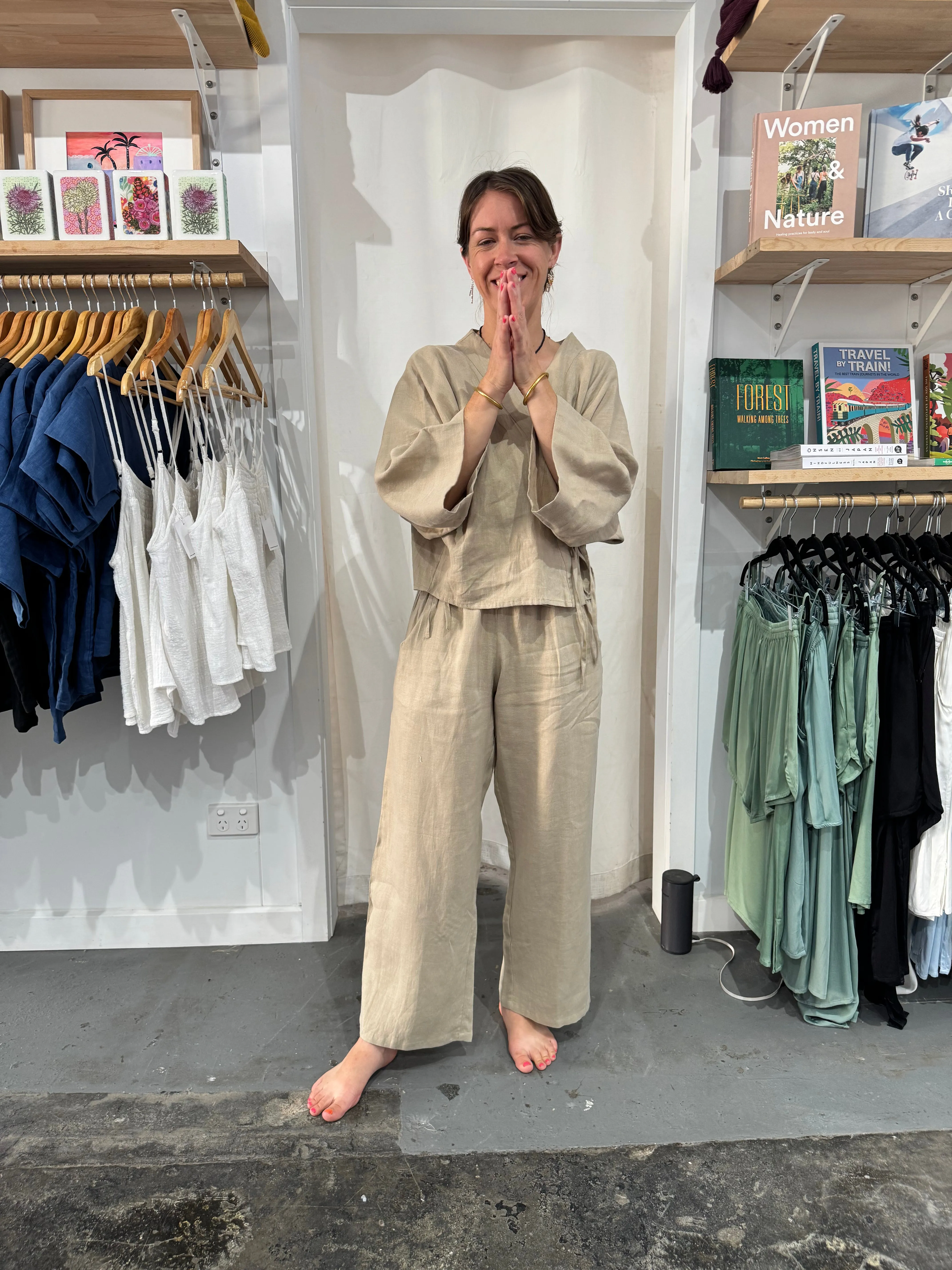 Wide Leg Linen Pant in Latte