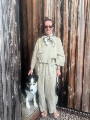 Wide Leg Linen Pant in Latte