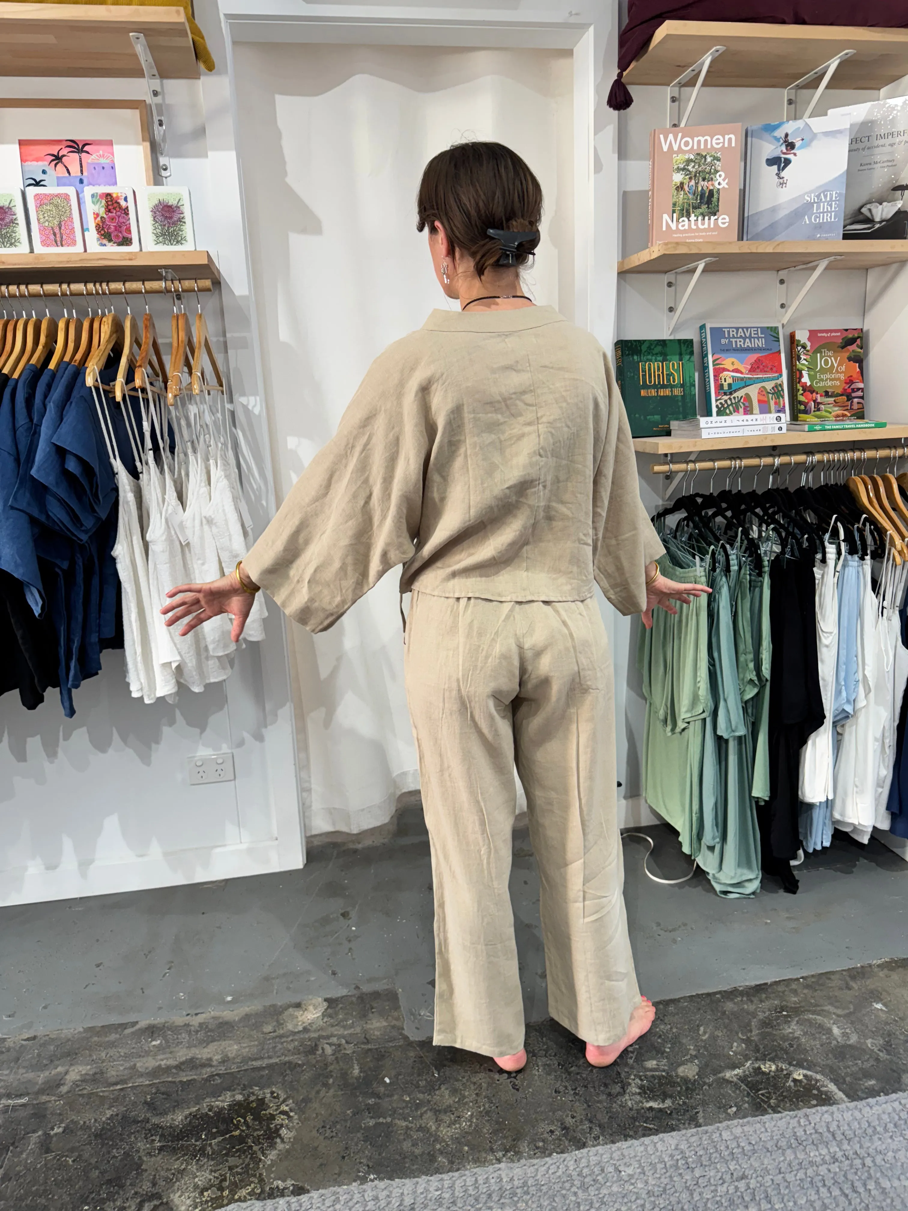Wide Leg Linen Pant in Latte