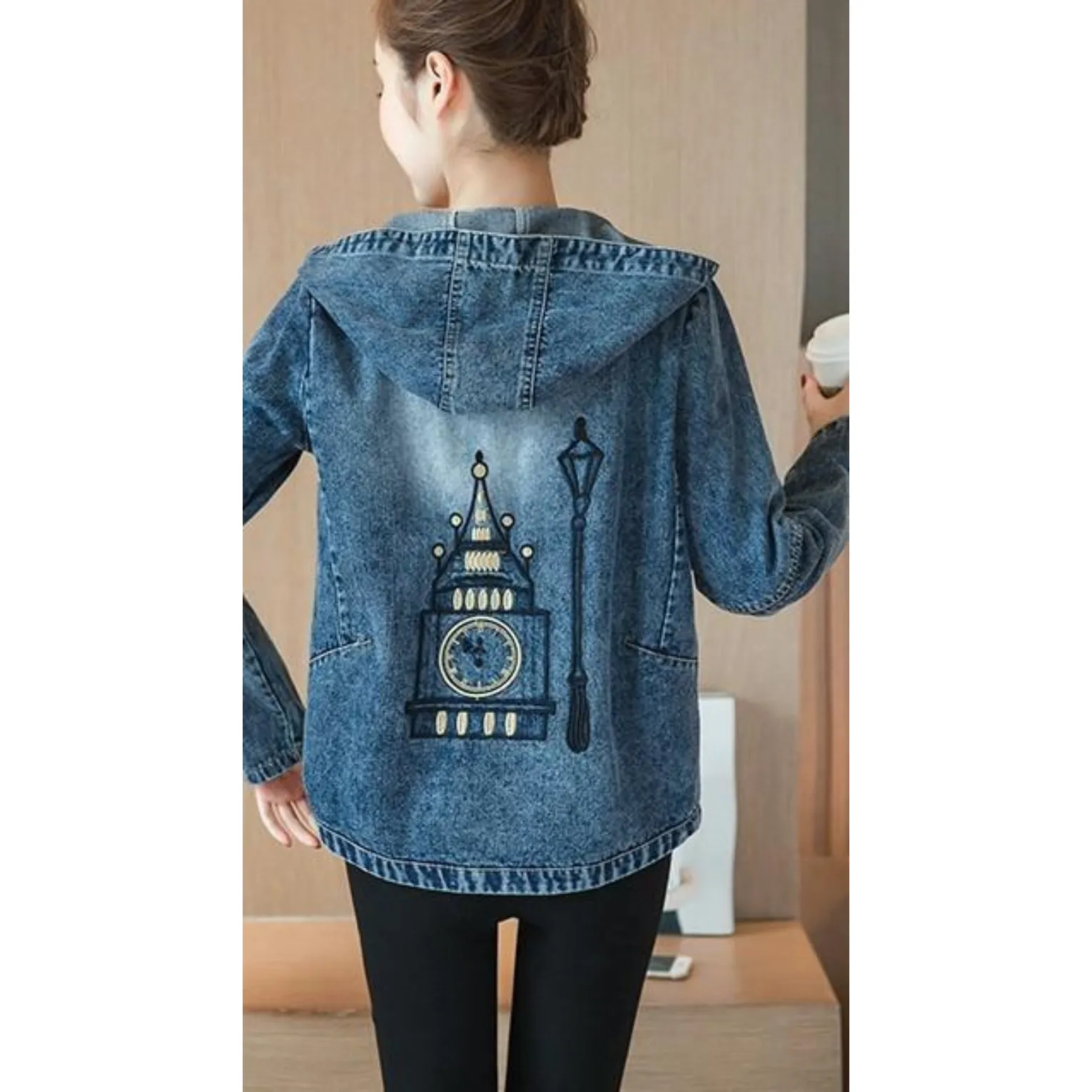 Womens Short Denim Hooded Jacket