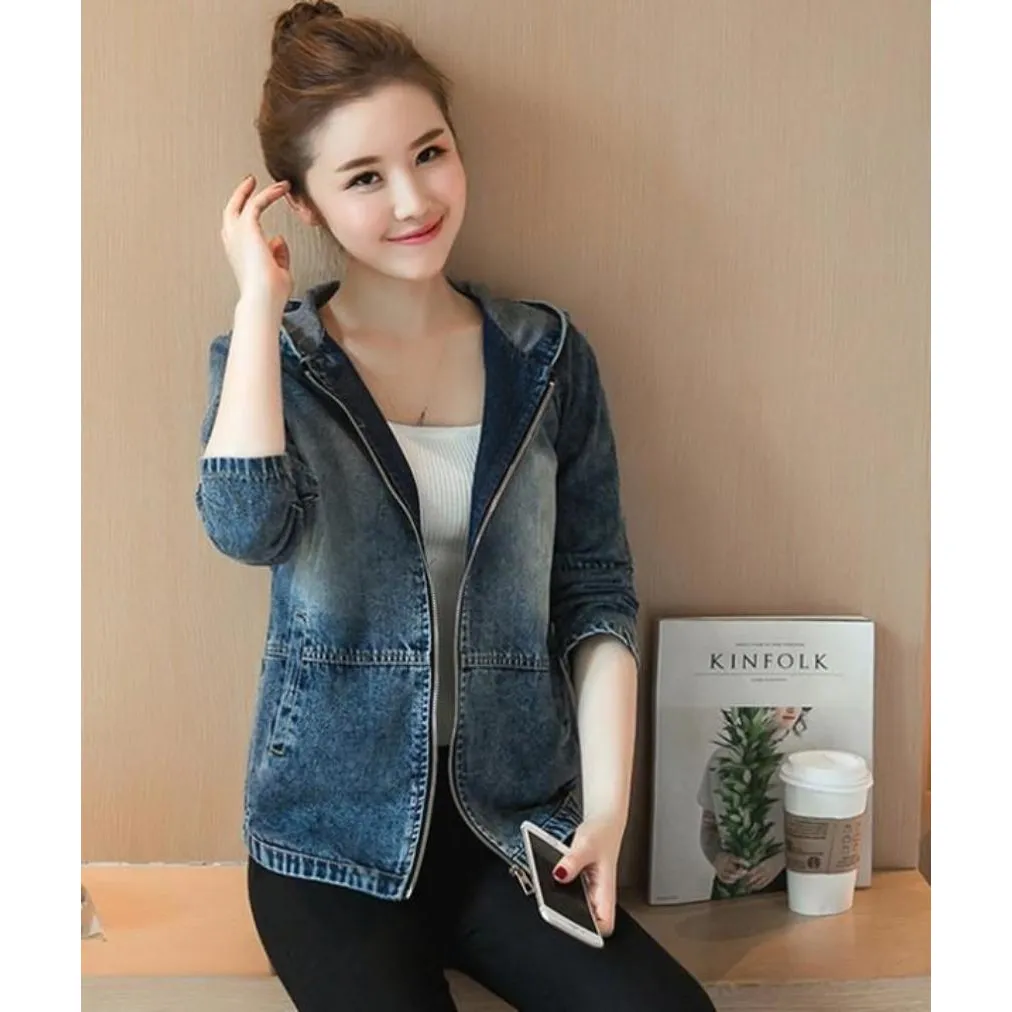 Womens Short Denim Hooded Jacket